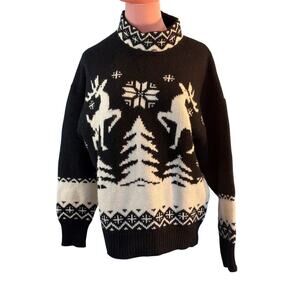 USA Vintage FALL RIVER Winter Sweater Shetland Wool Blend Funnel Neck  M